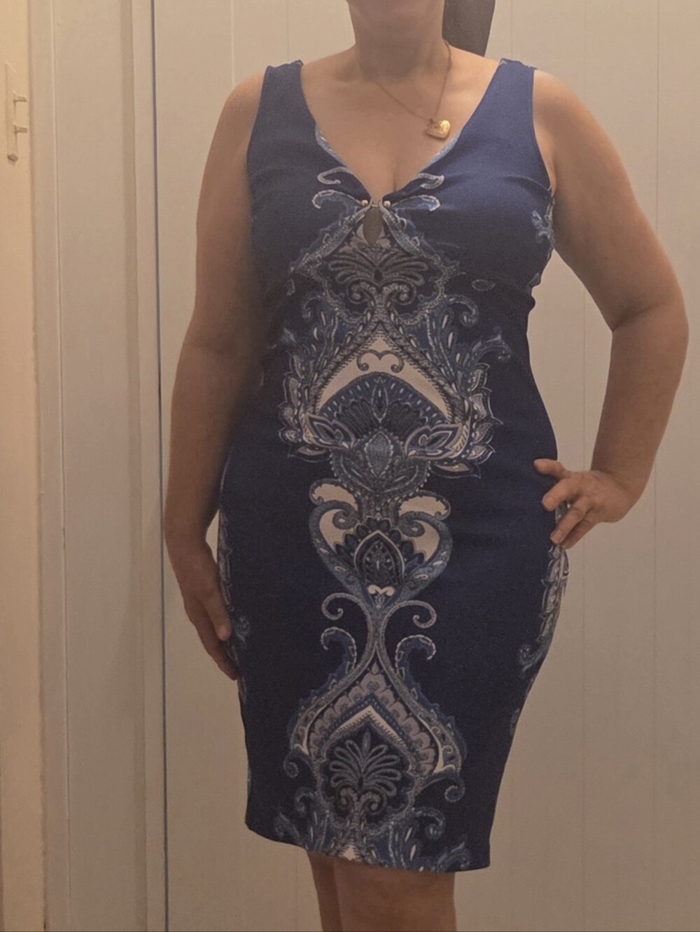 Sleeveless Royal  Blue Printed Sheath Dress